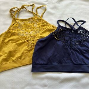 Aerie Yellow and Navy Lace Bralette Set